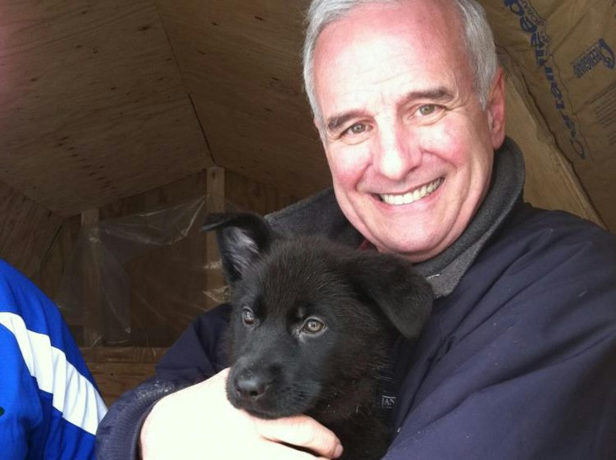 Gov. Mark Dayton with his new puppy, a German Shepherd he's named Wanamingo.