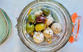 Marinated olives and ciliegine mozzarella at Celio in Minneapolis.