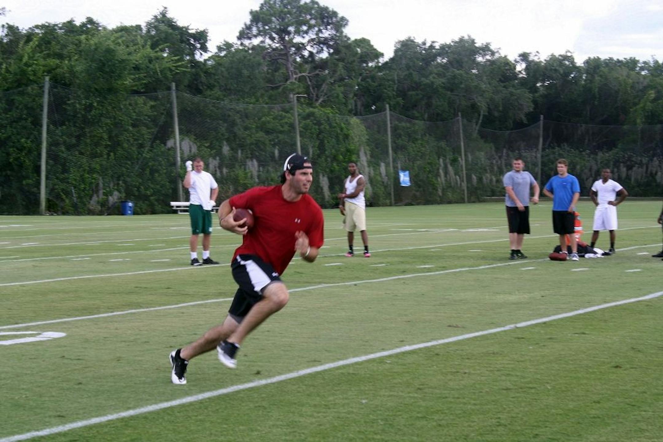 Quarterback Christian Ponder, the Vikings' first-round draft pick, ran with a group of rookies at IMG Madden Football Academy in Florida.