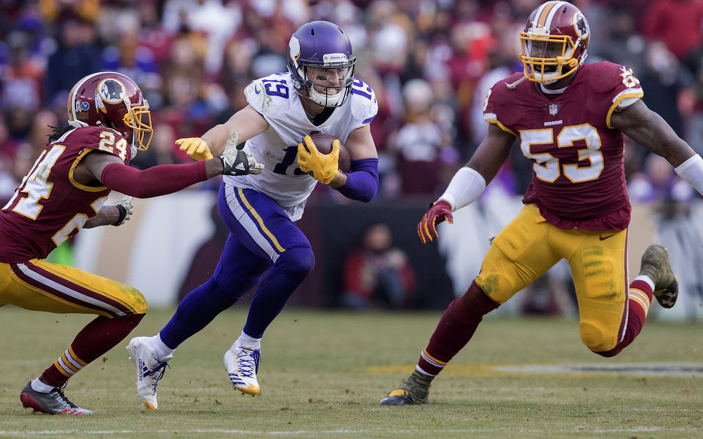 Vikings receiver Adam Thielen caught a pass in the fourth quarter.