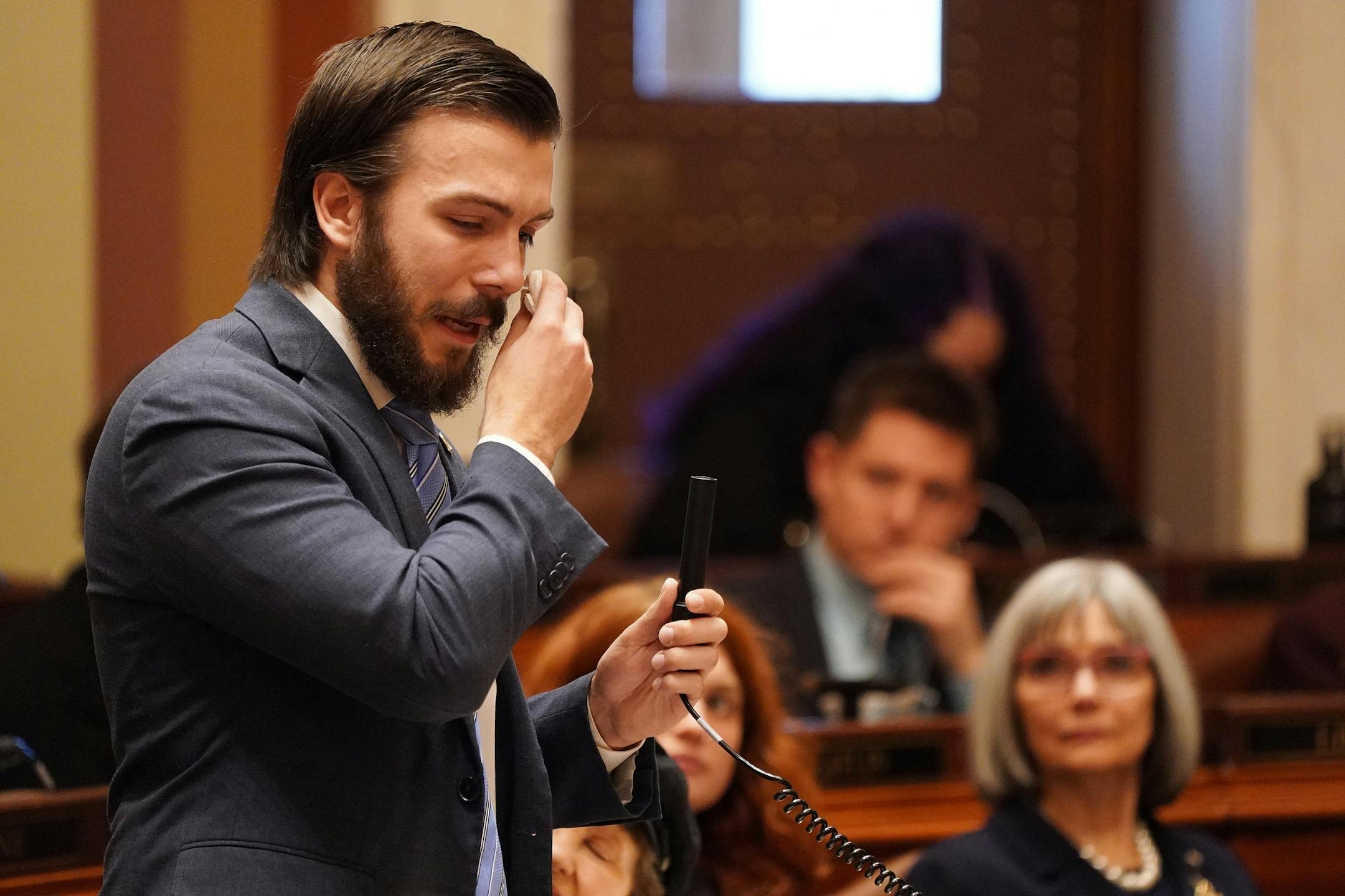 Rep. Hunter Cantrell, DFL-Savage, became emotional as he spoke fondly of the late Rep. Diane Loeffler, D-Minneapolis, as he and fellow representatives paid tribute to Loeffler after session had adjourned Tuesday.