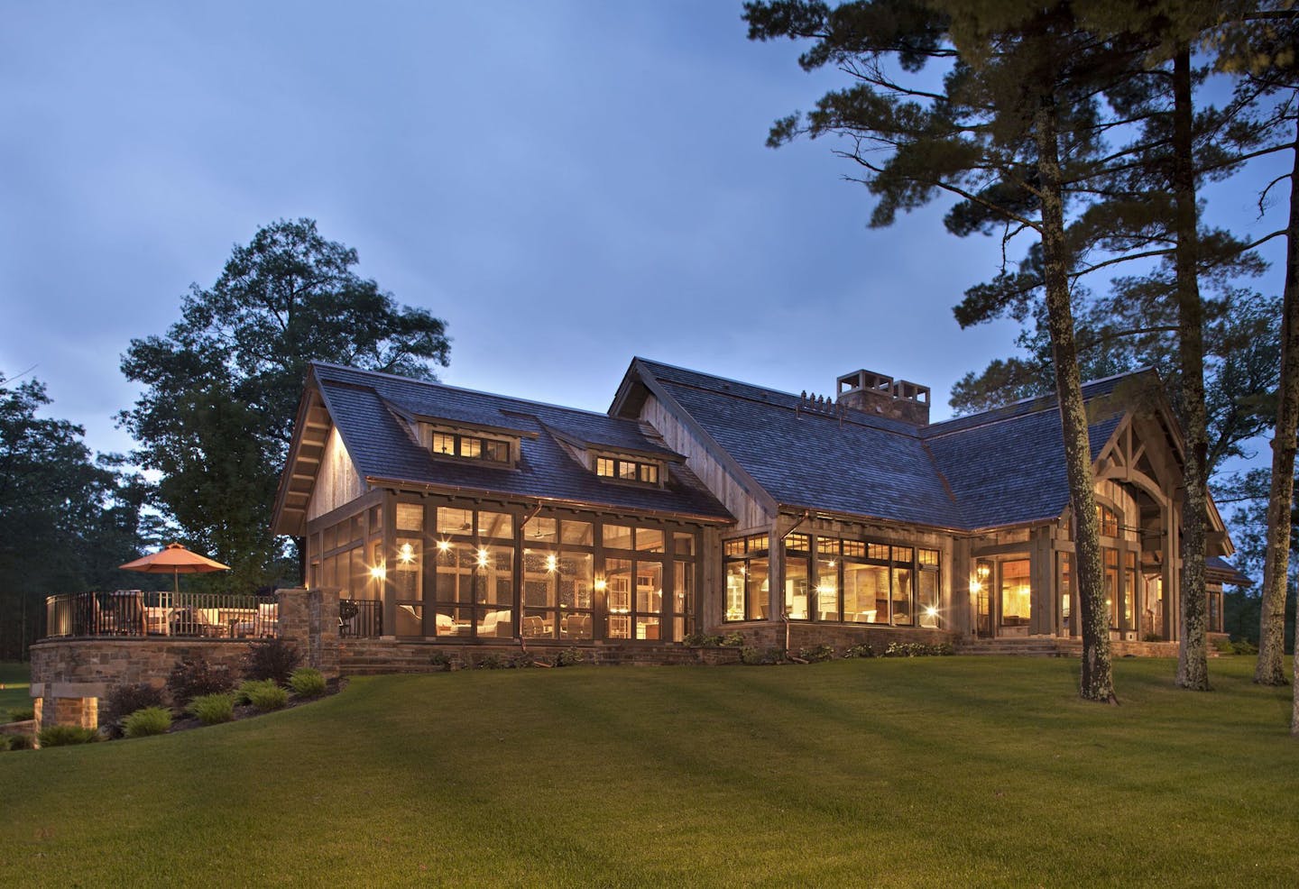 The lake side of the North Woods lodge-inspired retreat near Hayward, Wis.