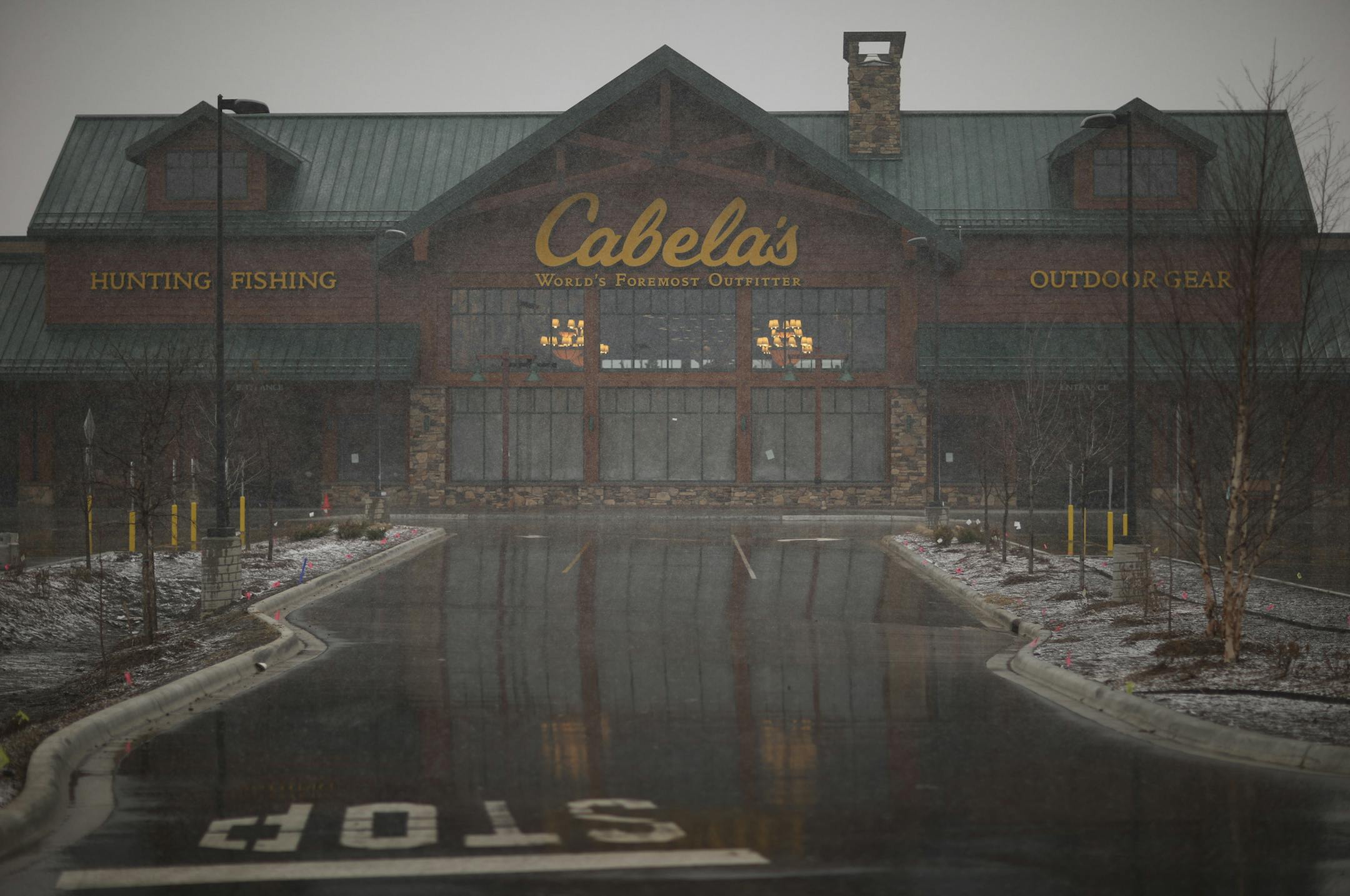 Exterior of new Cabela's store in Woodbury, with snow. ] JEFF WHEELER &#x201a;&#xc4;&#xa2; jeff.wheeler@startribune.com A new Cabela's store will open its doors in the Tamarack Village Shopping Center in Woodbury on May 15. We get a tour from the managers on Wednesday, April 16, 2014 well ahead of the media tour next month.