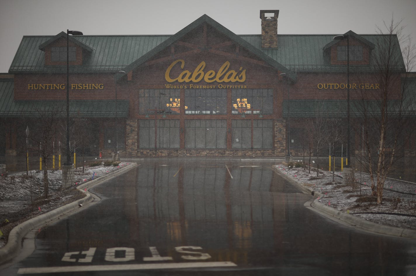 Exterior of new Cabela's store in Woodbury, with snow. ] JEFF WHEELER &#x201a;&#xc4;&#xa2; jeff.wheeler@startribune.com A new Cabela's store will open its doors in the Tamarack Village Shopping Center in Woodbury on May 15. We get a tour from the managers on Wednesday, April 16, 2014 well ahead of the media tour next month.