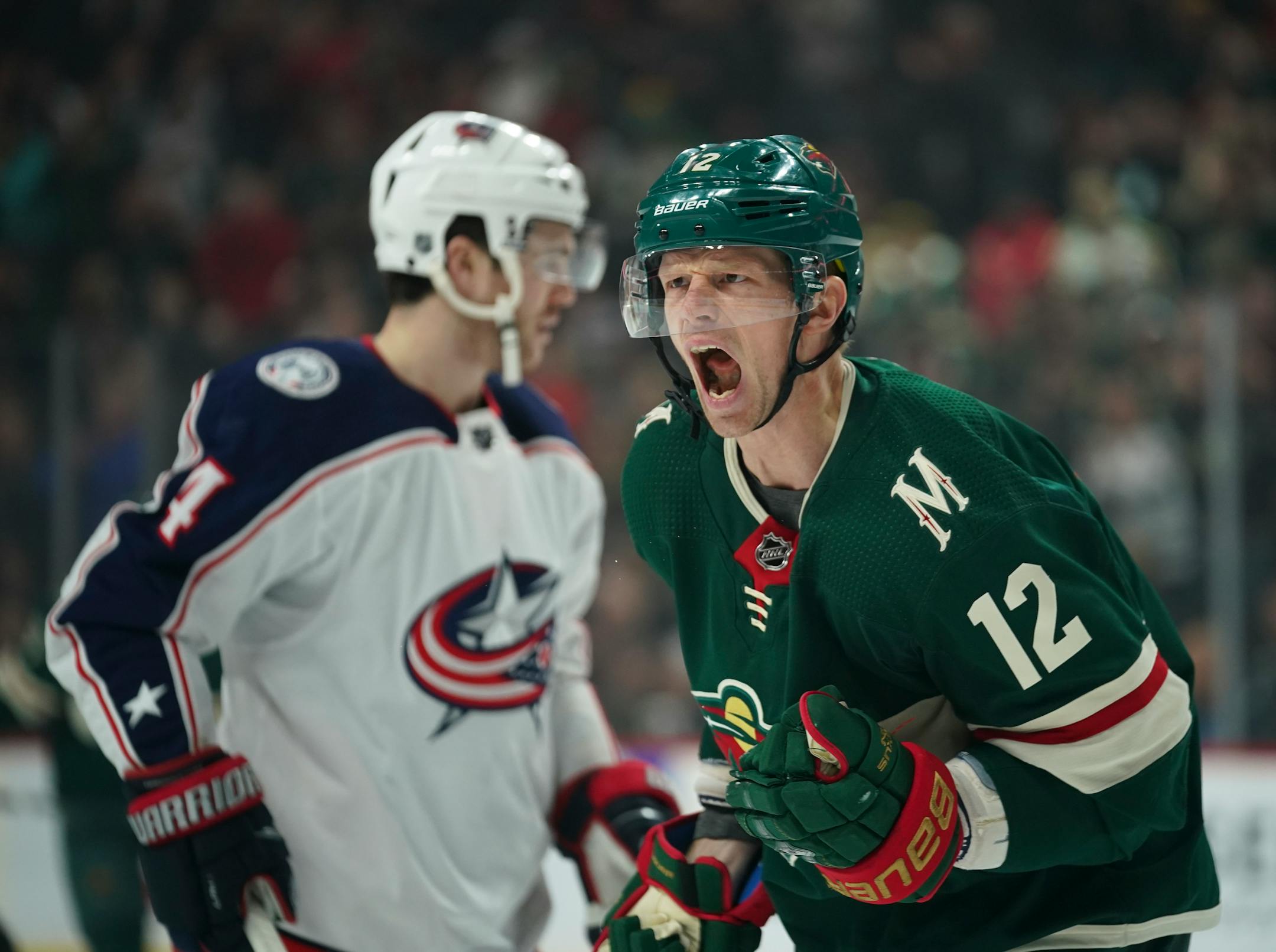 Minnesota Wild center Eric Staal celebrated his first period wraparound goal