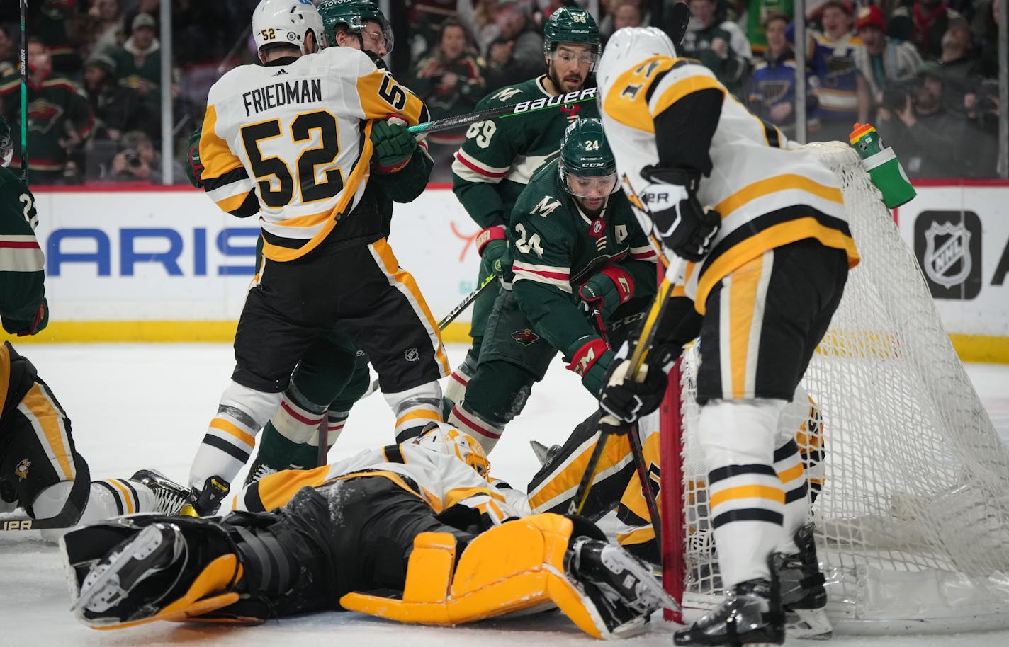 Matt Dumba of the Wild scored a goal against the Penguins during a game last March.