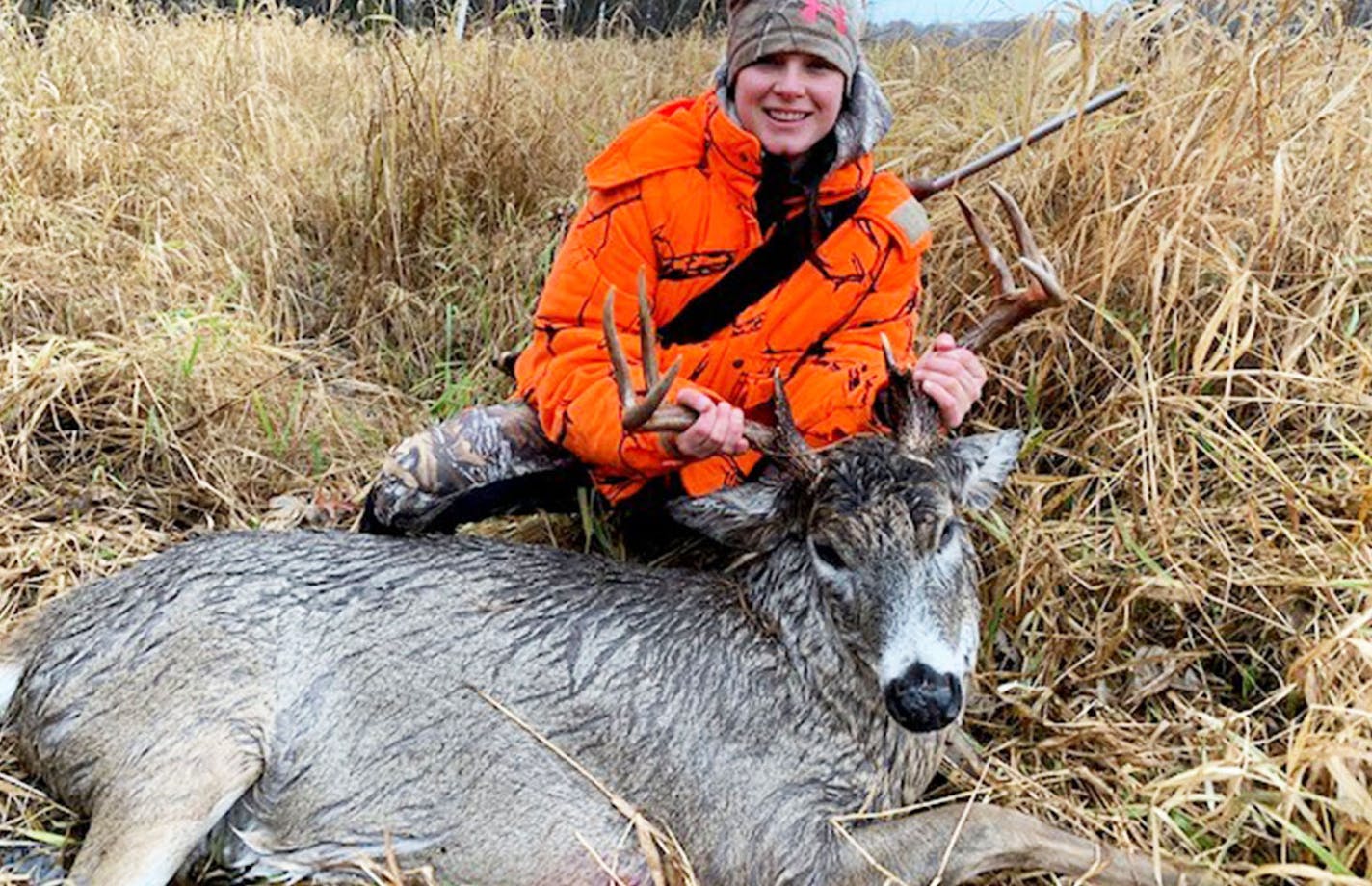 Shanna Stucky, 35, of Mora has been hunting deer since she was 12 years old. This 197-pound buck shot on private land in Ogilvie on Nov. 4 was her biggest ever, by far. Antlers are 17 inches wide.