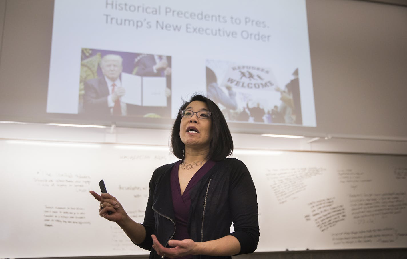 University of Minnesota Prof. Erika Lee teaching her very timely American Immigration History course at Hanson Hall.