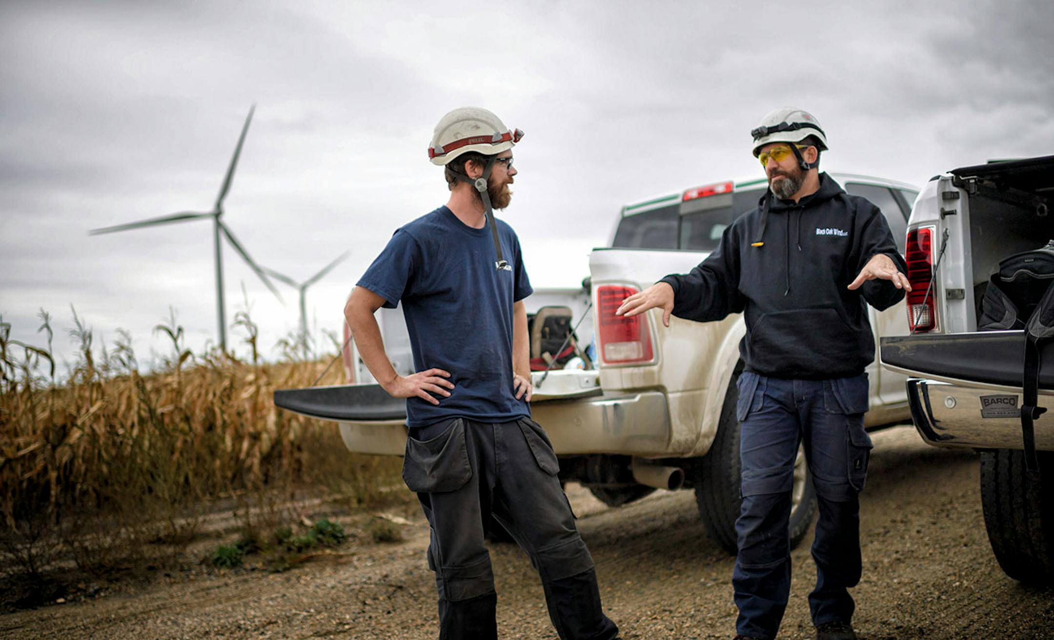 Shane Keck and Will Osborn just completed servicing a Vestas wind turbine at Black Oak Wind.