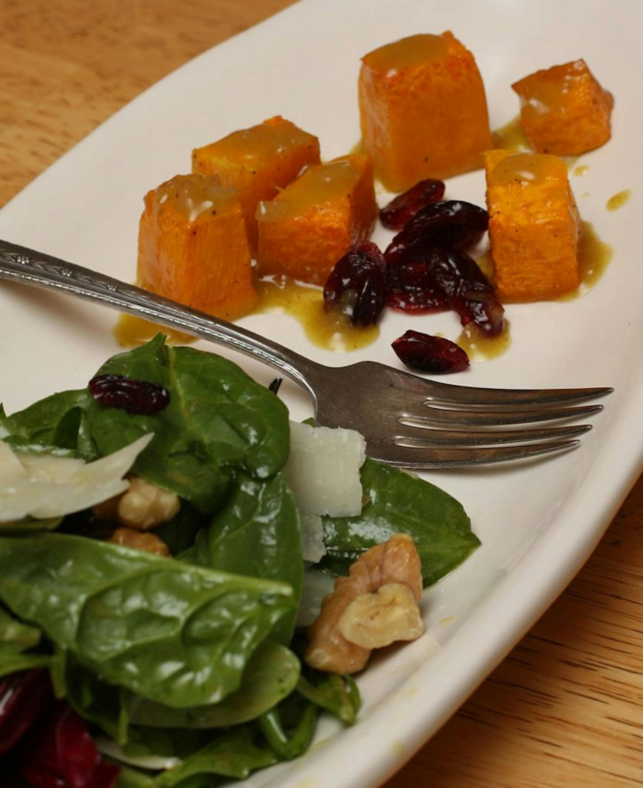 Roasted butternut squash with winter greens.