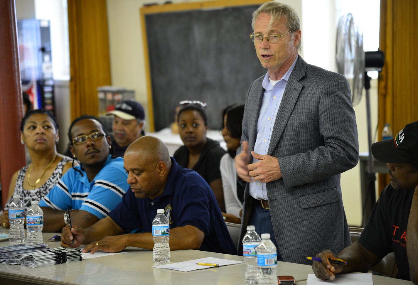 Stae Rep Raymond Dehn talked with about 50 Northside community leaders about the spike in violence.] A group of community leaders met with police officials and others today to talk about shootings and homicides that have pushed the north side to near boiling point. In the basement of New Bethel Baptist Church, Community Standards Initiative was held with community leaders, faith leaders and police officials talking about the recent outbreak of violence on North side. Richard.Sennott@startribune.