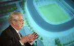 William McGuire owner of the Minnesota United FC showed renderings of the new soccer stadium at press conference Wednesday Feb 24, 2016 in St. Paul, M