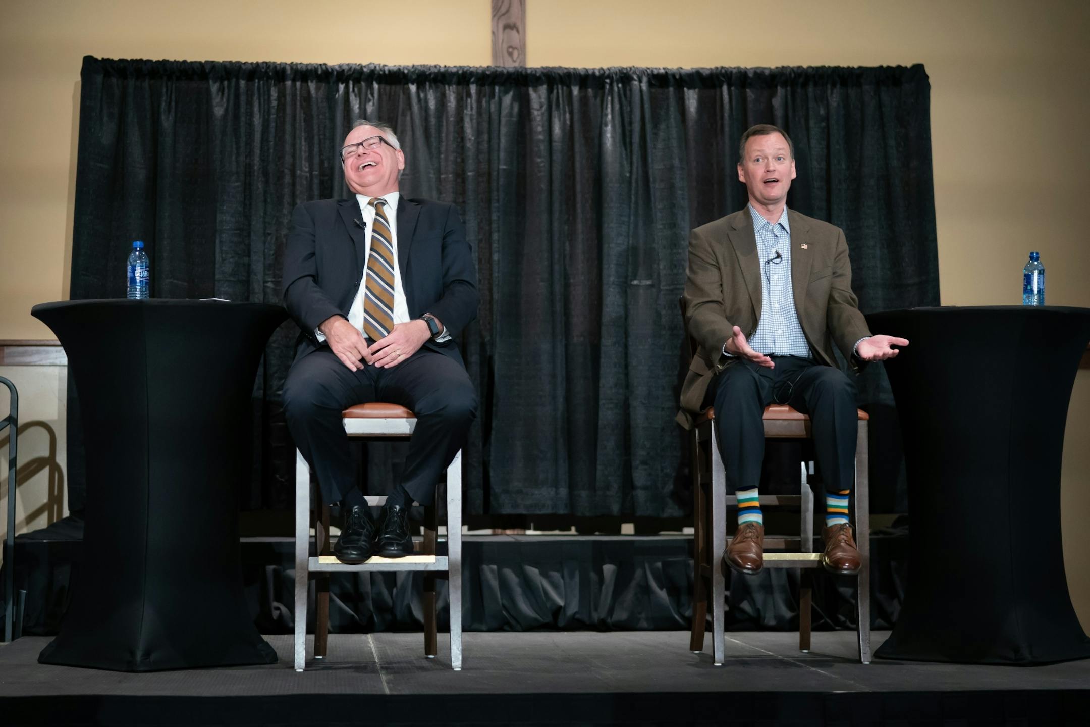 Candidates for governor Tim Walz and Jeff Johnson have their first debate at Grand View Lodge, Nisswa, MN. Tom Hauser of KSTP moderated the debate.