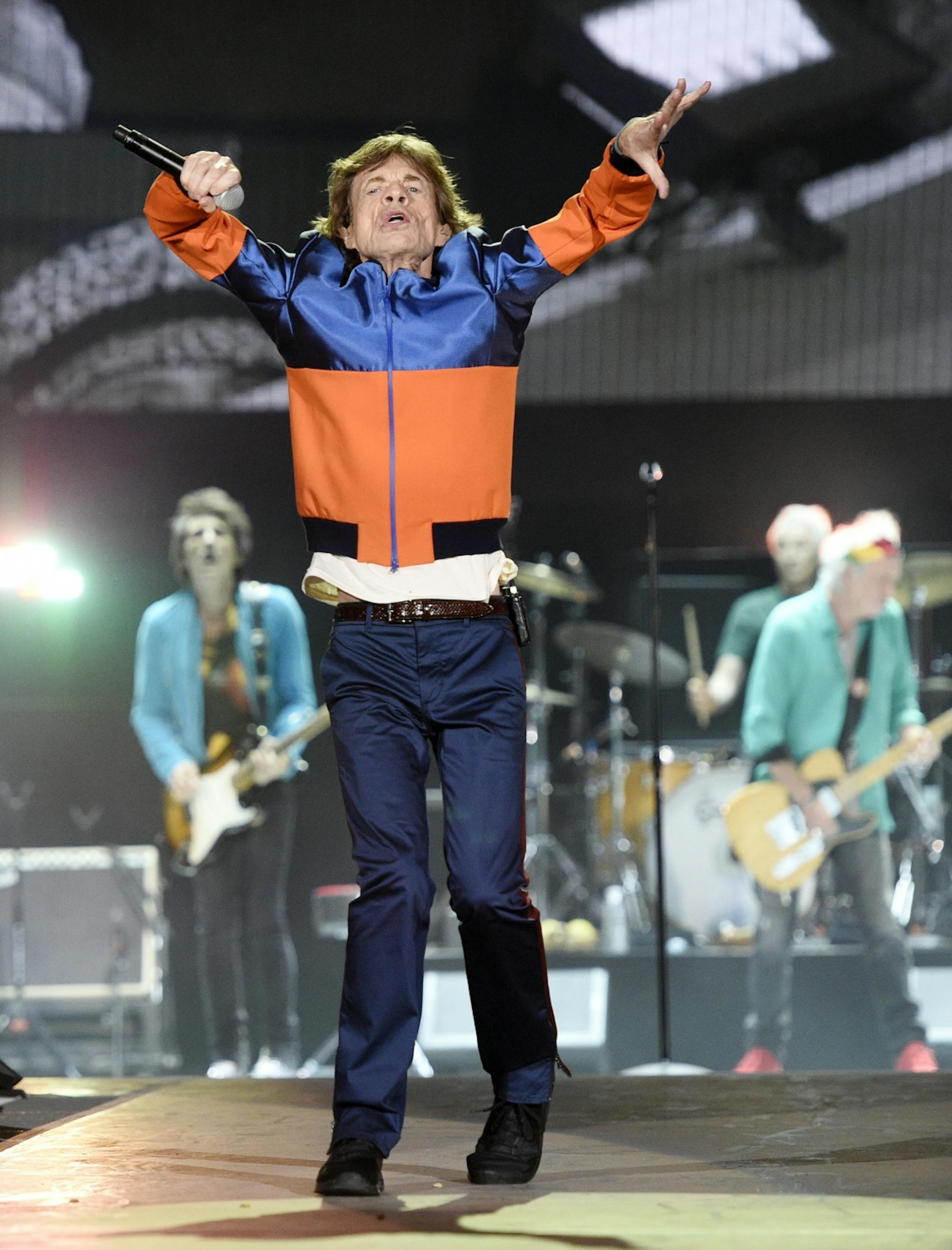 Mick Jagger of The Rolling Stones performs on day 1 of the 2016 Desert Trip music festival at Empire Polo Field on Friday, Oct. 7, 2016, in Indio, Calif.