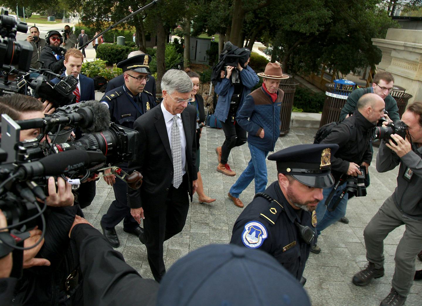 William Taylor, the top U.S. diplomat to Ukraine who called it "crazy" that the United States would condition the release of security assistance to Ukraine on opening an investigation into Democrats, arrived at the Capitol to testify Tuesday Oct. 22, behind closed doors in the House impeachment inquiry. Taylor's testimony comes as a growing number of Republicans in Congress struggle to defend the president's actions over Ukraine and Syria. (Kirk D. McKoy/Los Angeles Times/TNS) ORG XMIT: 1469365