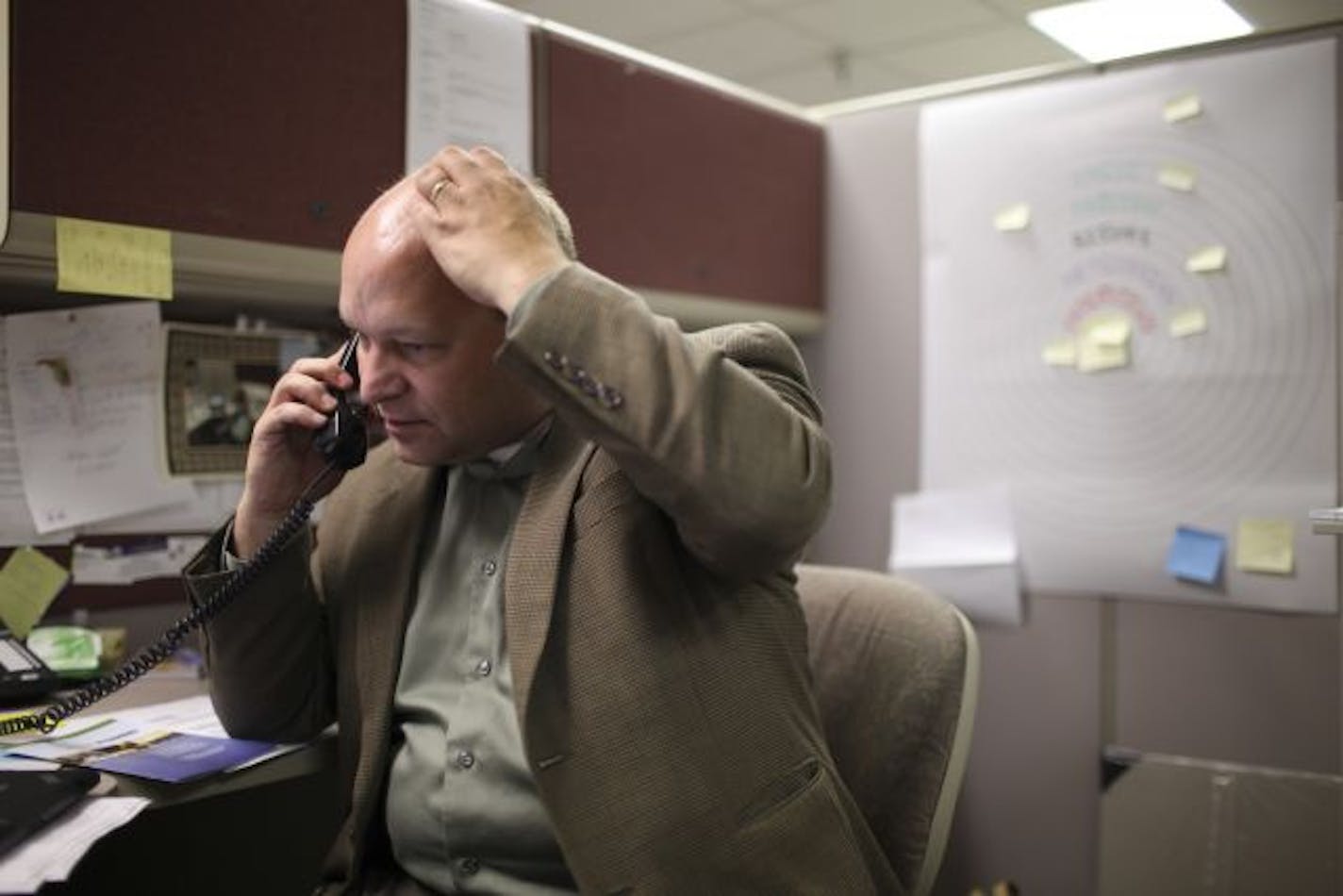 Job skills counselor Alan Hill had the afternoon off from teaching job search skills at the Bloomington Workforce Center, so he was using the time to search for his own next job. He and 84 other Minnesota job counselors will be laid off Thursday when stimulus funds end.