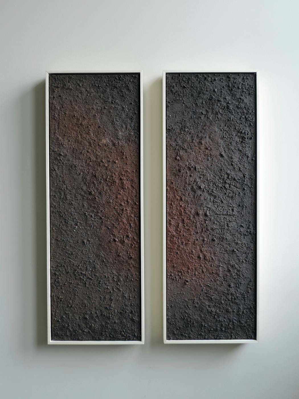 A handout photo provided by the ceramic artist Mitch Iburg shows unfired paintings made using excess sand and stones removed from foraged clays. 