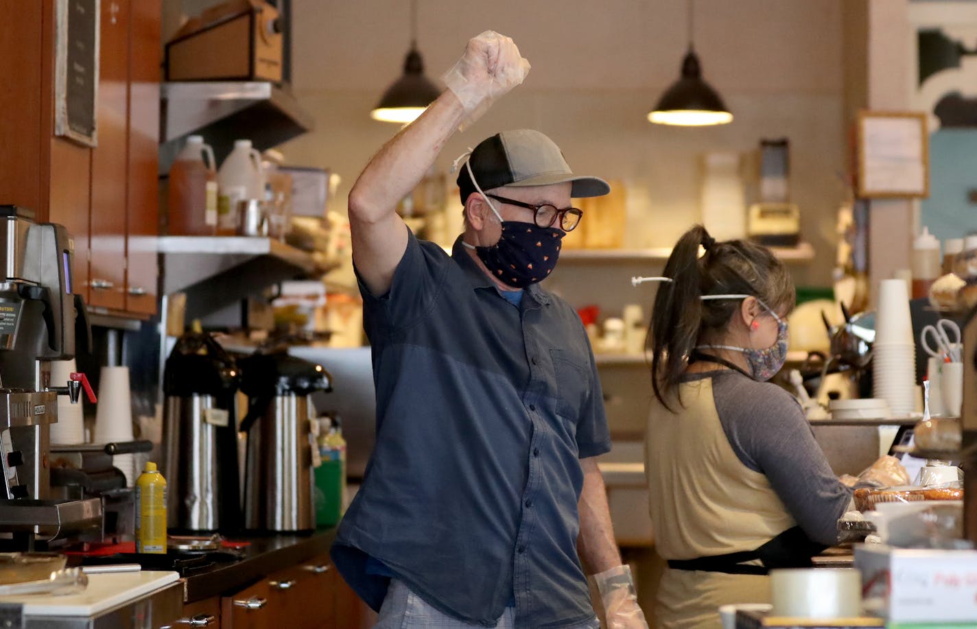 Royal Grounds coffee shop owners Jim and Joanne Heider have seen business drop by about 5o percent and had to let several employees go as they work to figure out ways to stay afloat during the Coronavirus pandemic and seen Tuesday, April 28, 2020, in Minneapolis, MN.] DAVID JOLES &#x2022; david.joles@startribune.com Most independent coffee shops are shut down but a handful struggle to stay open. Furst will profile a few owners trying to stay afload amid the crisis.**Jim and Joanne Heider,cq