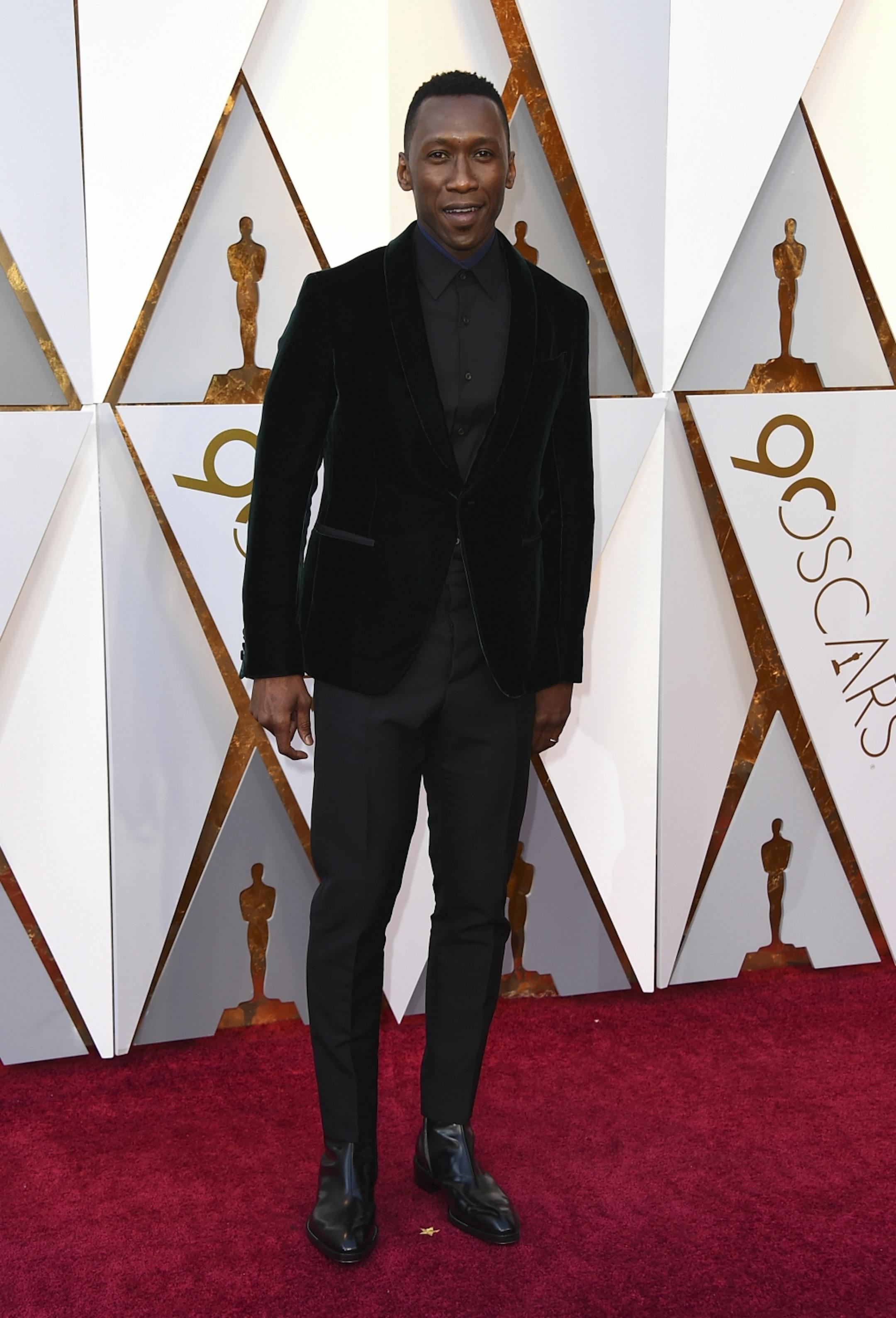 Mahershala Ali arrives at the Oscars on Sunday, March 4, 2018, at the Dolby Theatre in Los Angeles.