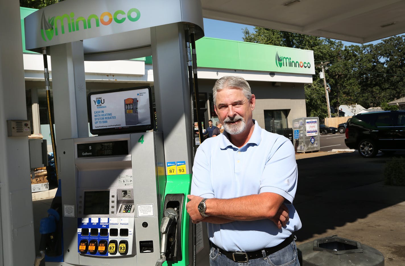 Mark Olson posed for a photo in front of his Minnoco gas station at 6744 Penn Ave. S Thursday September 10, 2015 in Minneapolis, MN. ] Jerry Holt/ Jerry.Holt@Startribune.com