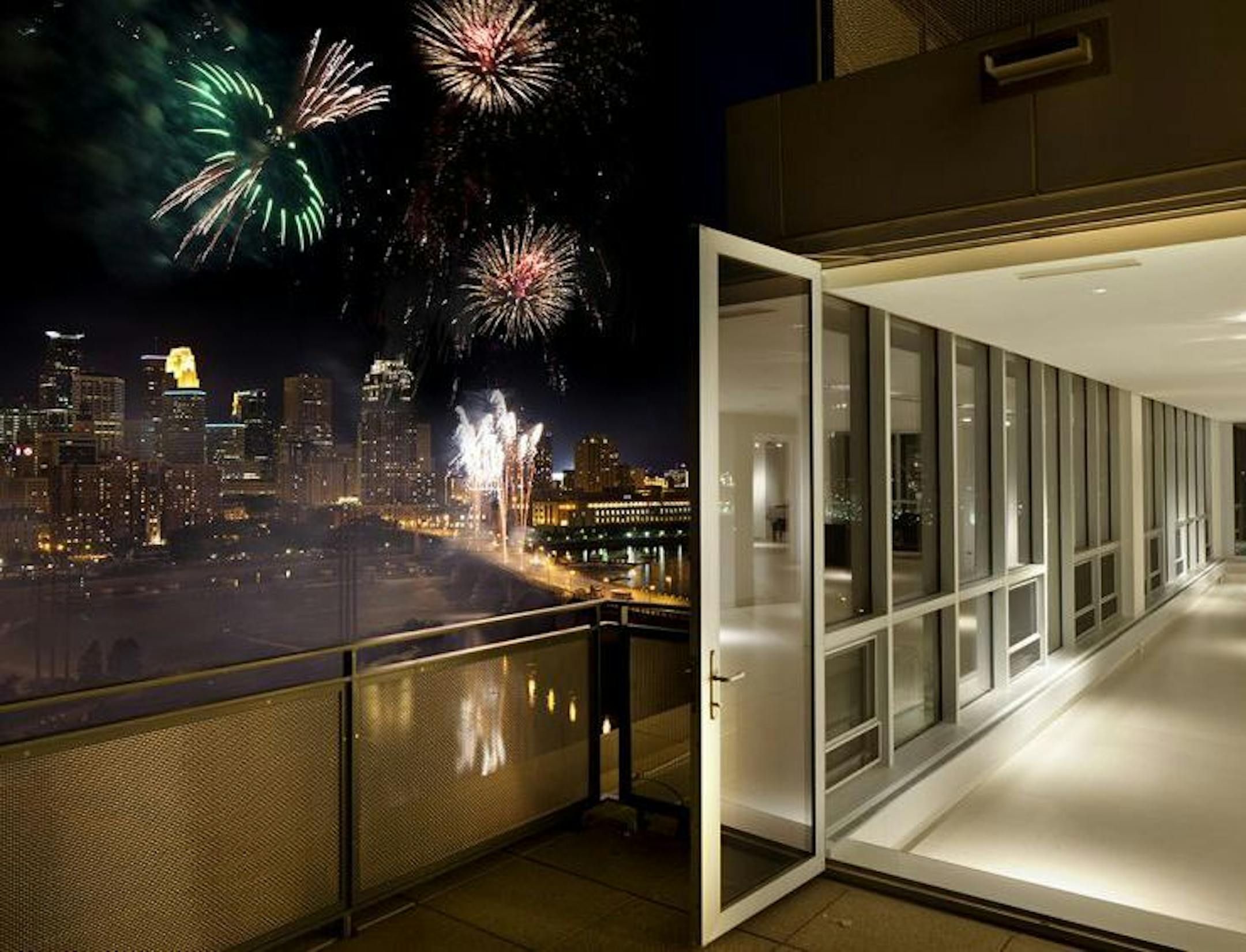 View of the Aquatennial fireworks from the penthouse condo at the Phoenix