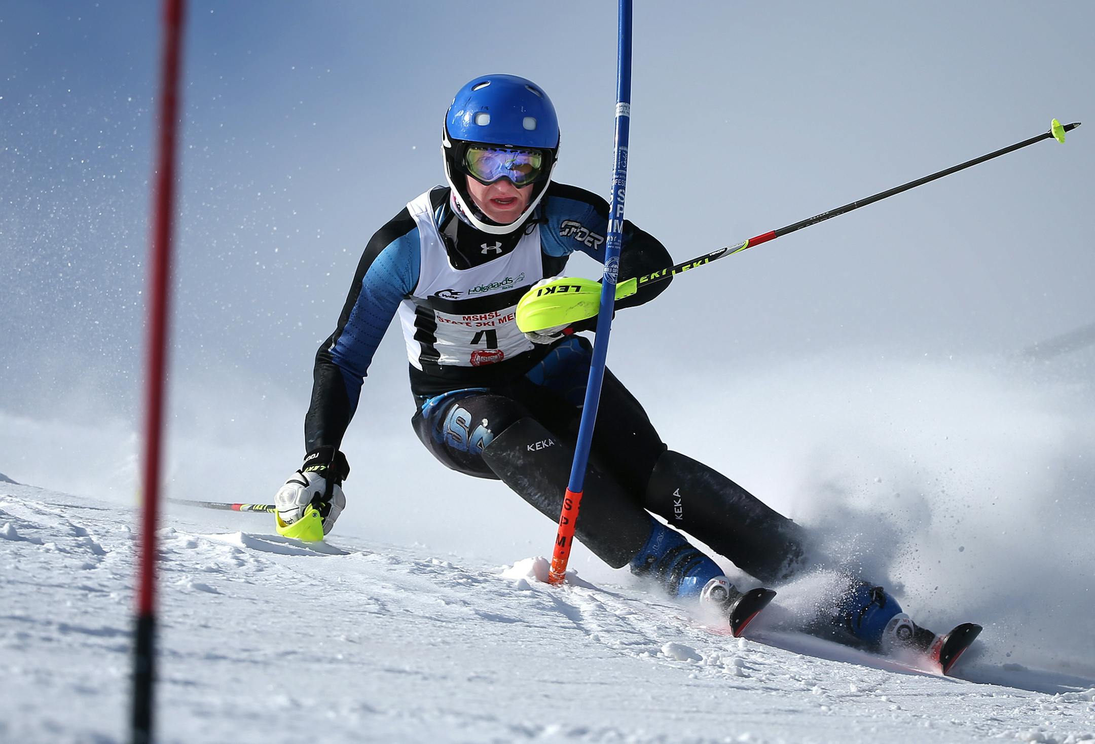 Elliot Boman of Northfield takes his second run during the Alpine State Ski Meet in Biwabik on Wednesday, February 11, 2015. ] LEILA NAVIDI leila.navidi@startribune.com /