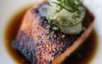 The miso glazed salmon features dashi and cucumber. Chef/owner Alex Roberts has revitalized his 17-year-old operation with the addition of an all-day 