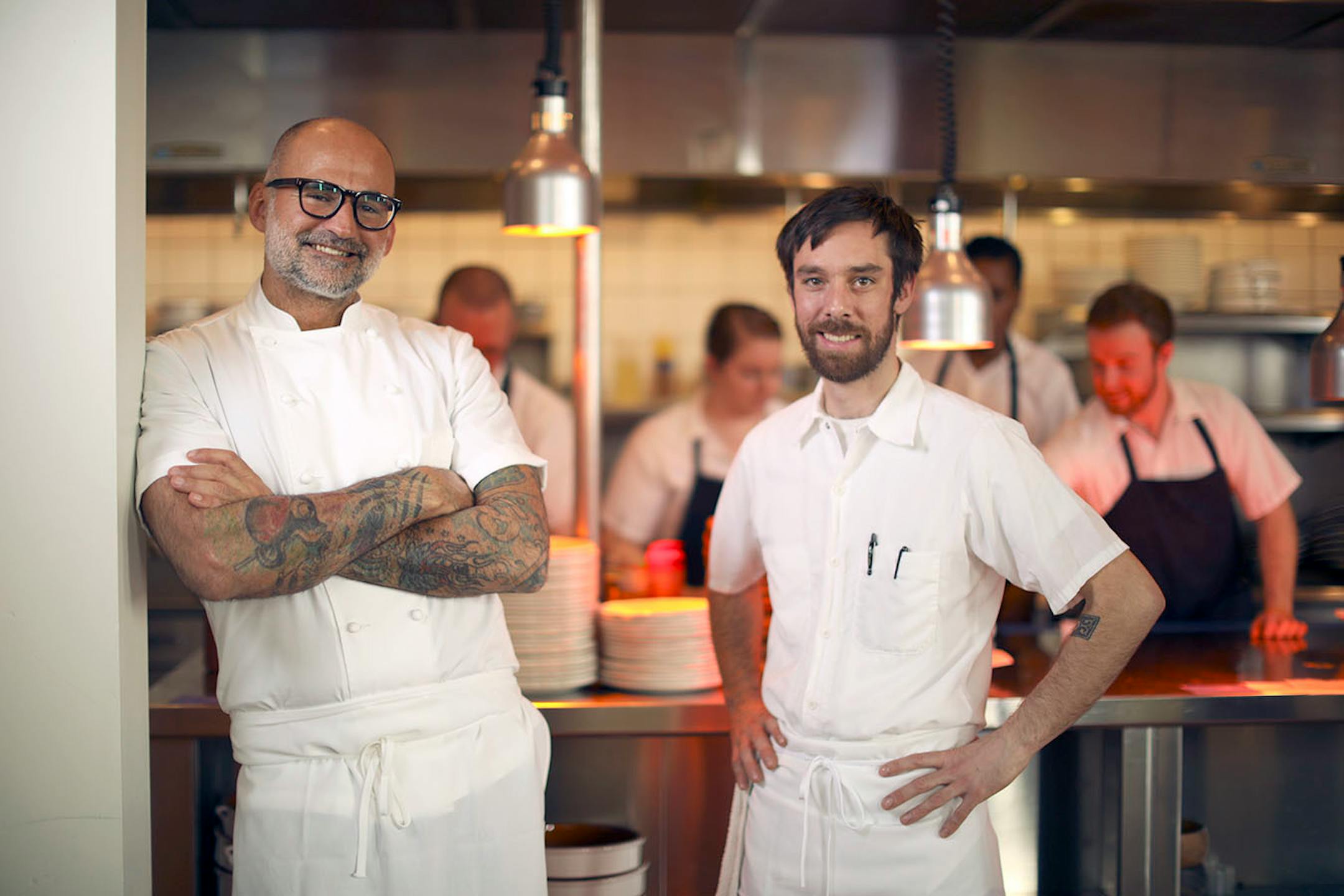 Chef/owner Daniel del Prado, left, with his Executive Chef Sam Miller in the kitchen of his restaurant, Martina.