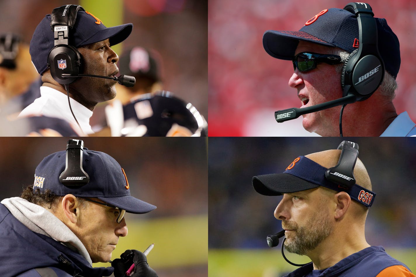 Chicago Bears head coach Matt Nagy on the sideline against the Detroit Lions during an NFL football game, Thursday, Nov. 25, 2021, in Detroit. (AP Photo/Rick Osentoski)