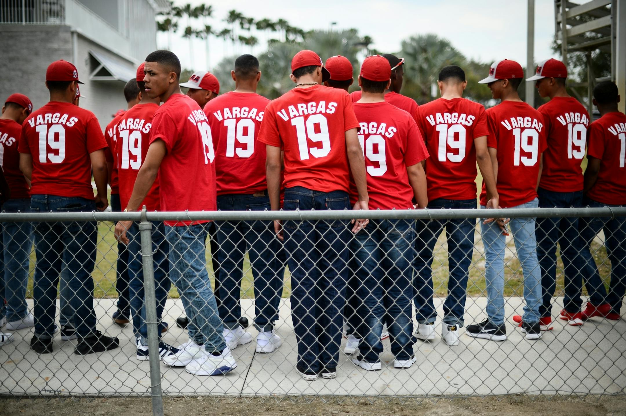 Visiting students from Minnesota Twins first baseman Kennys Vargas' Next Level America Academy in Luquillo, Puerto Rico posed for a picture Tuesday at CenturyLink Sports Complex.