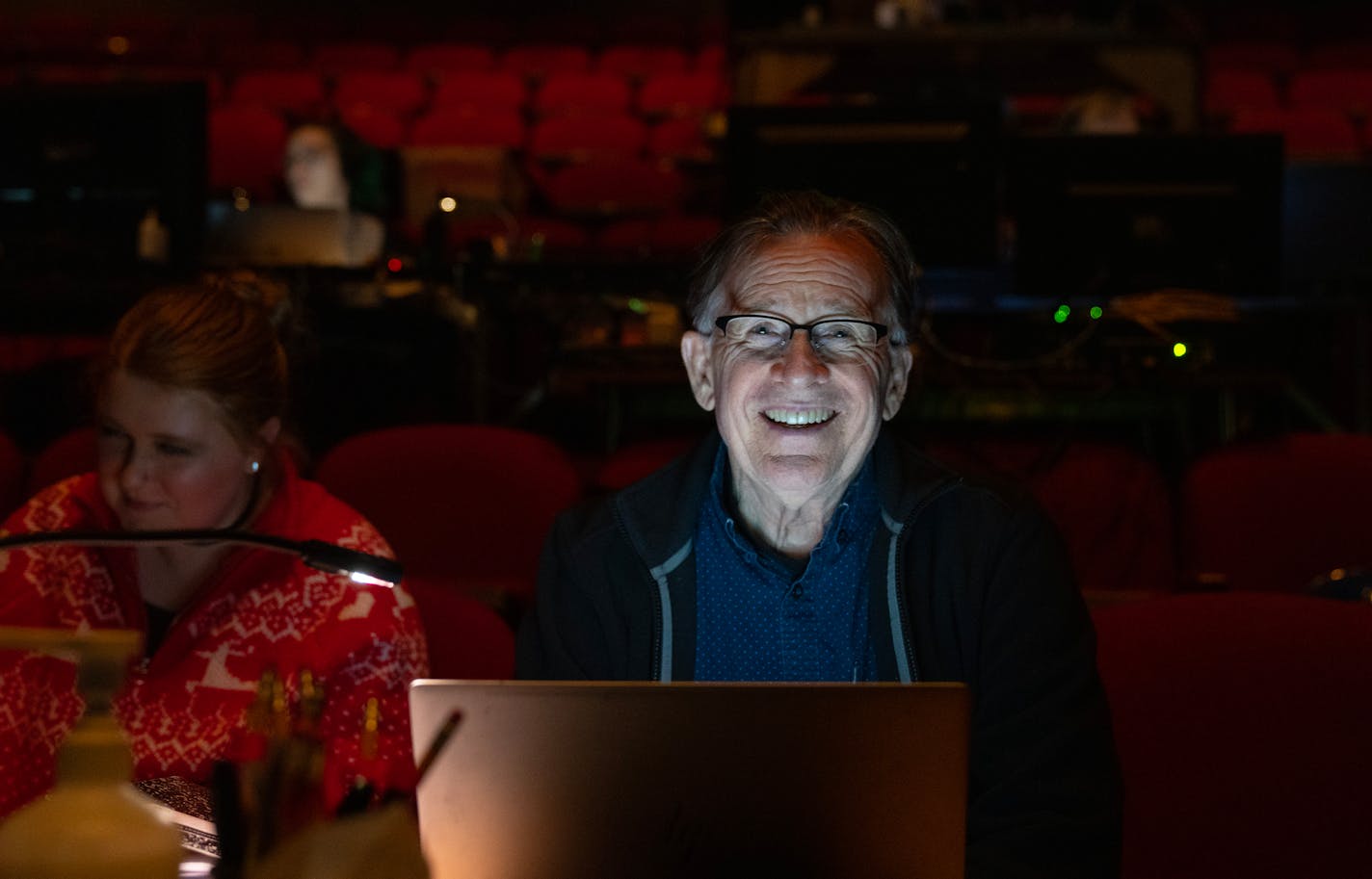 Peter Brosius, the Children's Theatre artistic director, watches as rehearsal goes on for "How the Grinch Stole Christmas," Thursday, Nov. 02, 2023, at the Children's Theatre in Minneapolis, Minn. ]