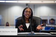 Lisa Sayles-Adams made her opening statement to the school board. Sayles-Adams is one of the two finalists to be superintendent of Minneapolis Public 