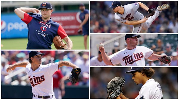 Twins 2022 rotation. (Clockwise from top left): Sonny Gray, Bailey Ober, Dylan Bundy, Chris Archers and Joe Ryan.