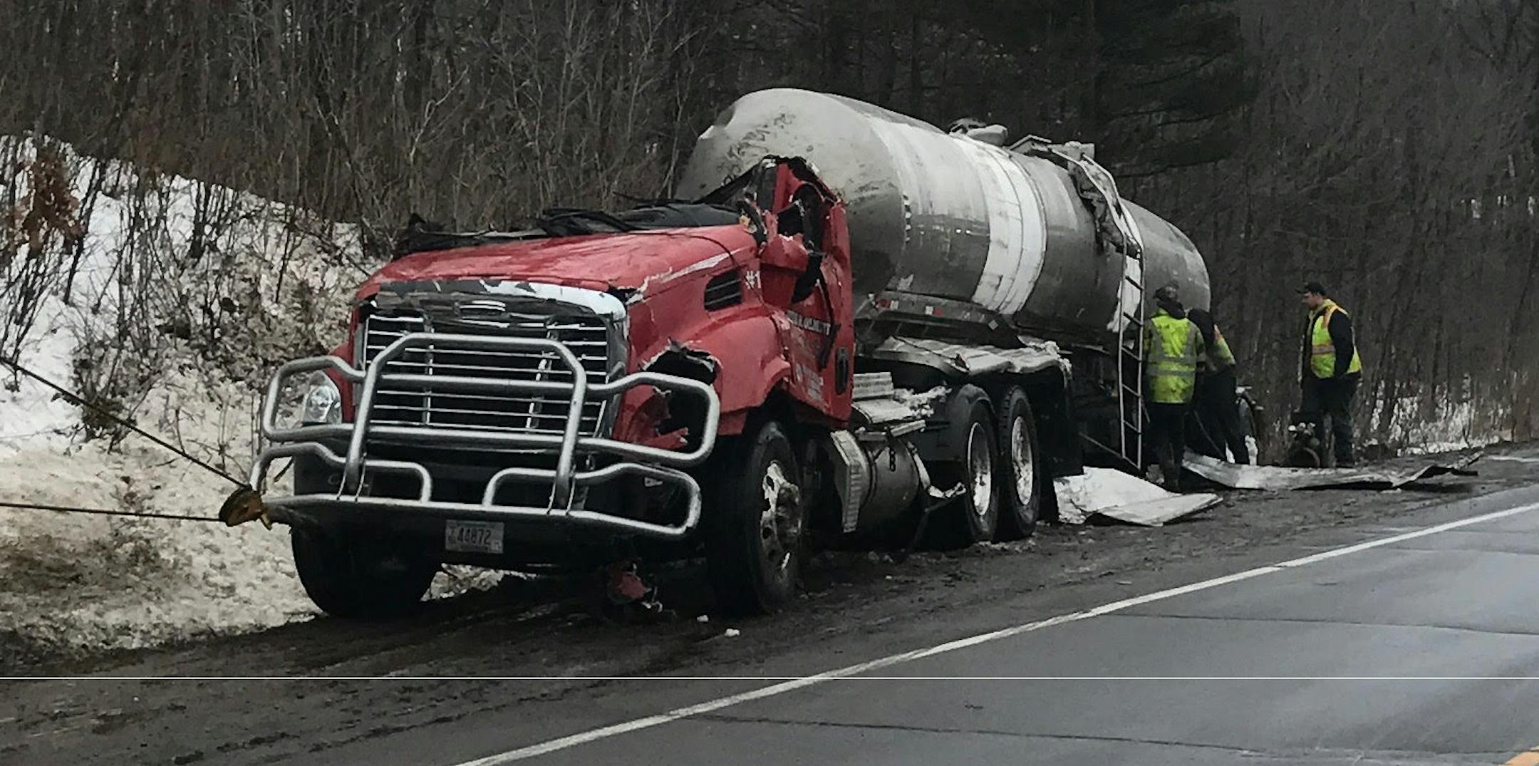 This truck hauling milk crashed in the middle of the night over the weekend. Credit: Barron County Sheriff's Office