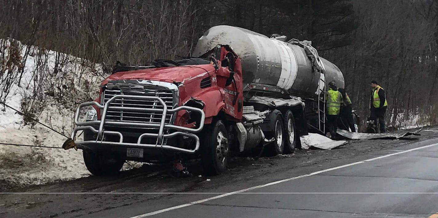 This truck hauling milk crashed in the middle of the night over the weekend. Credit: Barron County Sheriff's Office