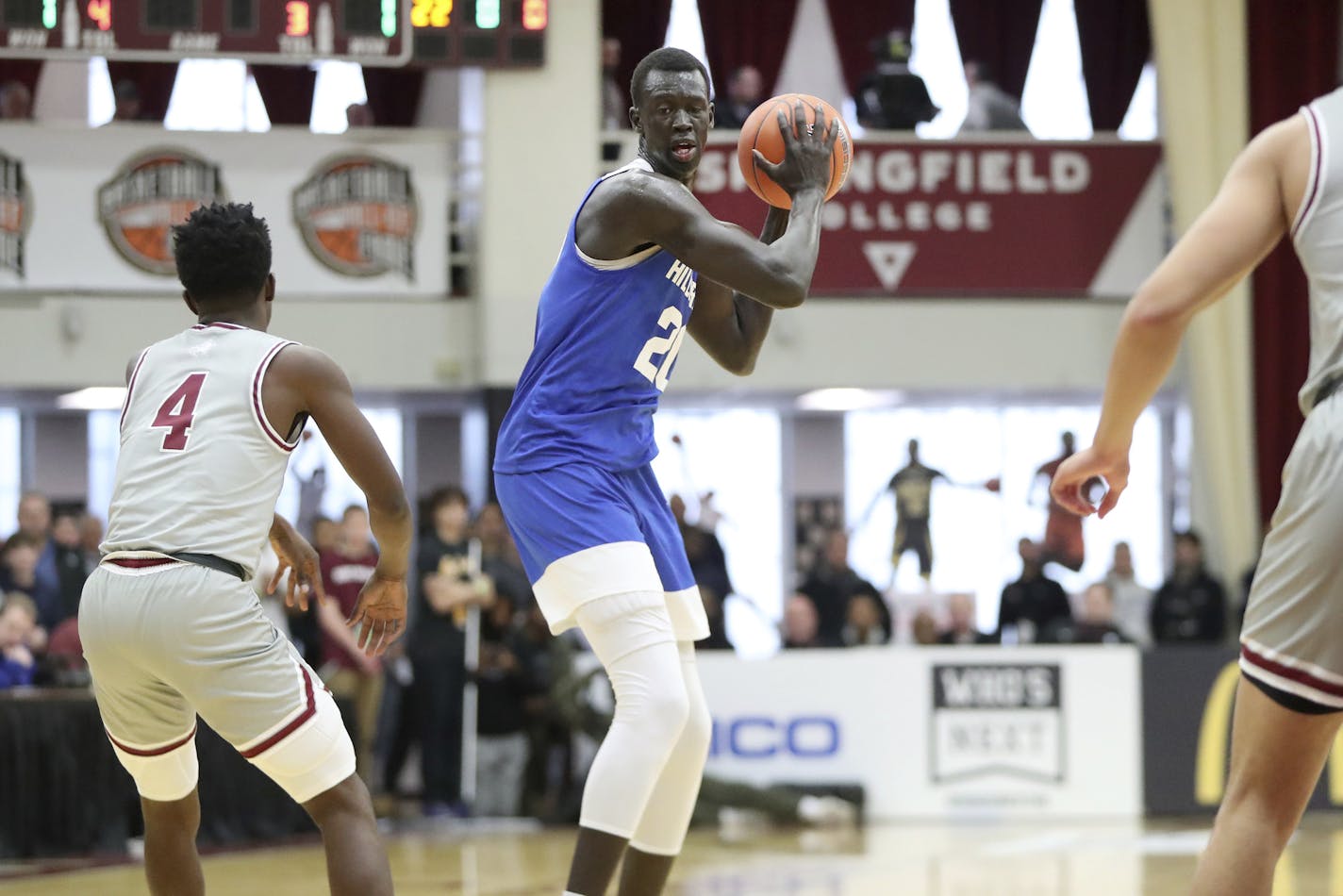 Hillcrest Prep's Makur Maker #20 in action against Sunrise Christian Academy during a high school basketball game at the Hoophall Classic, Sunday, January 19, 2020, in Springfield, MA. (AP Photo/Gregory Payan) ORG XMIT: NYOTK