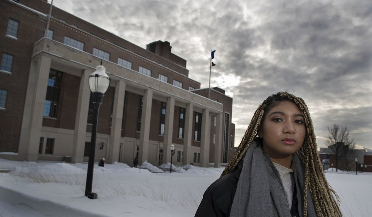 Chloe Williams, a senior who headed the Minnesota Student Association's diversity and inclusion committee, stands in front of Coffman Memorial Union.