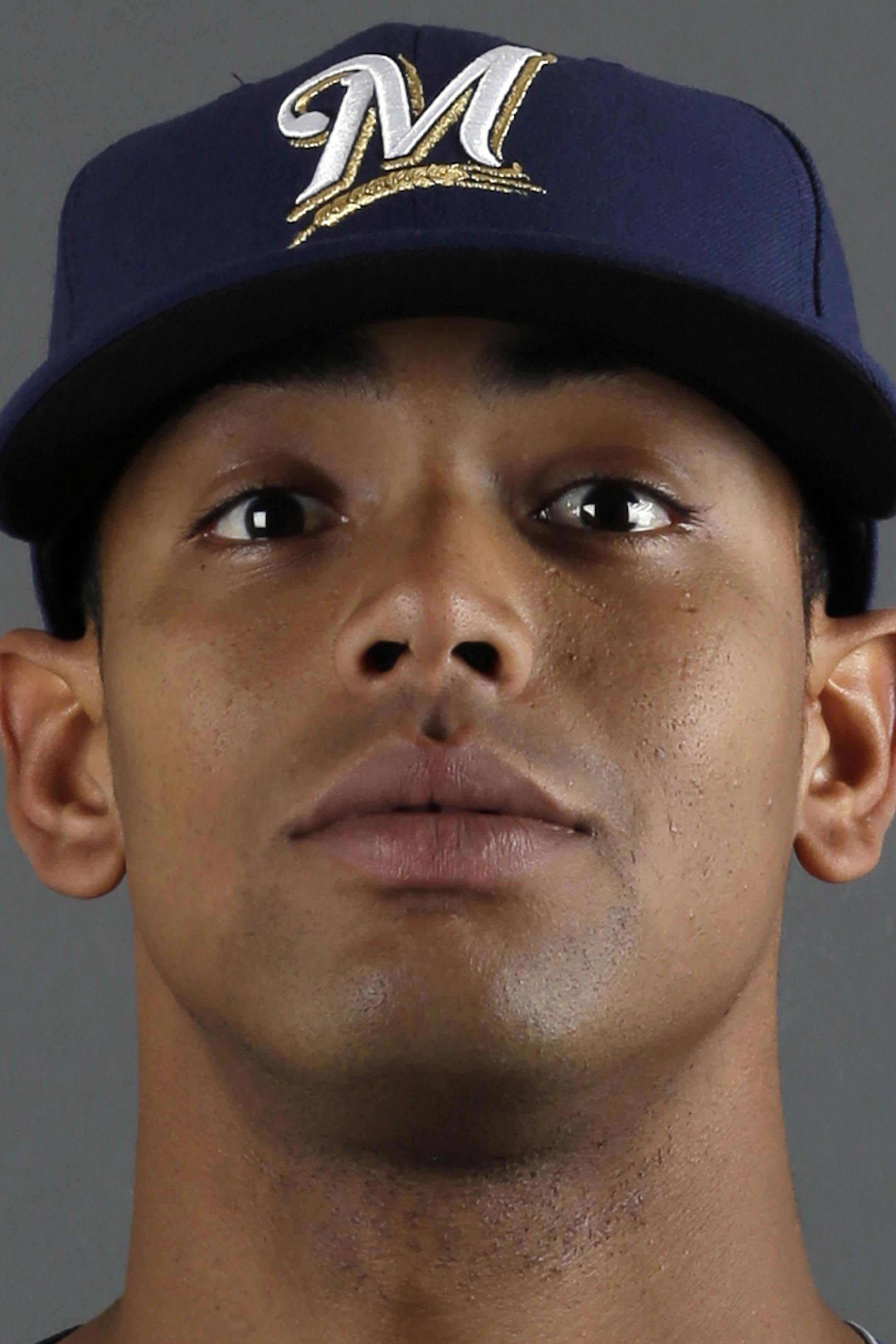 This is a 2013 photo of Khris Davis of the Milwaukee Brewers baseball team. This image reflects the Brewers active roster as of Sunday, Feb. 17, 2013. (AP Photo/Morry Gash) ORG XMIT: AZMG1