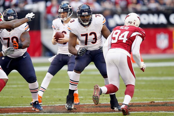 Offensive tackle J'Marcus Webb (73) landed with the Vikings after being released by the Bears.