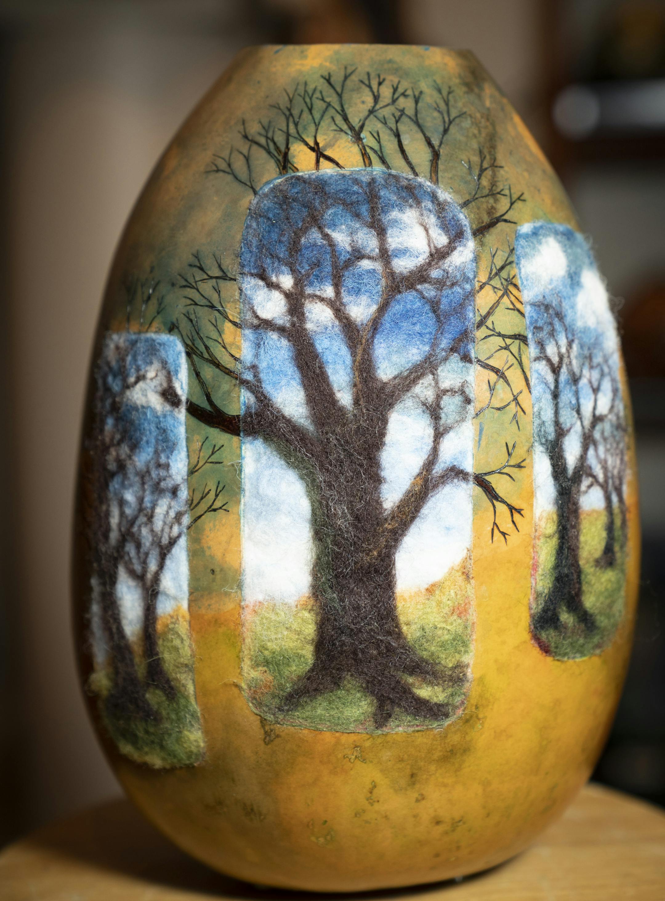 Gourd artist Kristen Treuting piece titled "A Winter's Day" photographed in her studio in Minneapolis, Minn., on Tuesday, July 14, 2020. ] RENEE JONES SCHNEIDER renee.jones@startribune.com
