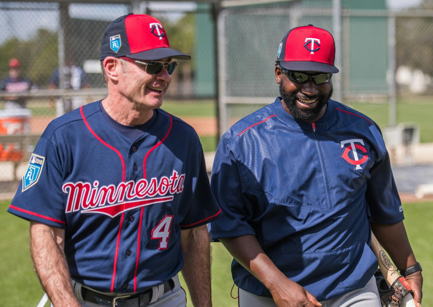 Twins manager Paul Molitor and AA manager Tommy Watkins walk off the field after workouts. ] MARK VANCLEAVE &#xef; mark.vancleave@startribune.com * First day of pitcher and catcher workouts at Twins spring training in Fort Myers, Florida on Wednesday, Feb. 14, 2018.