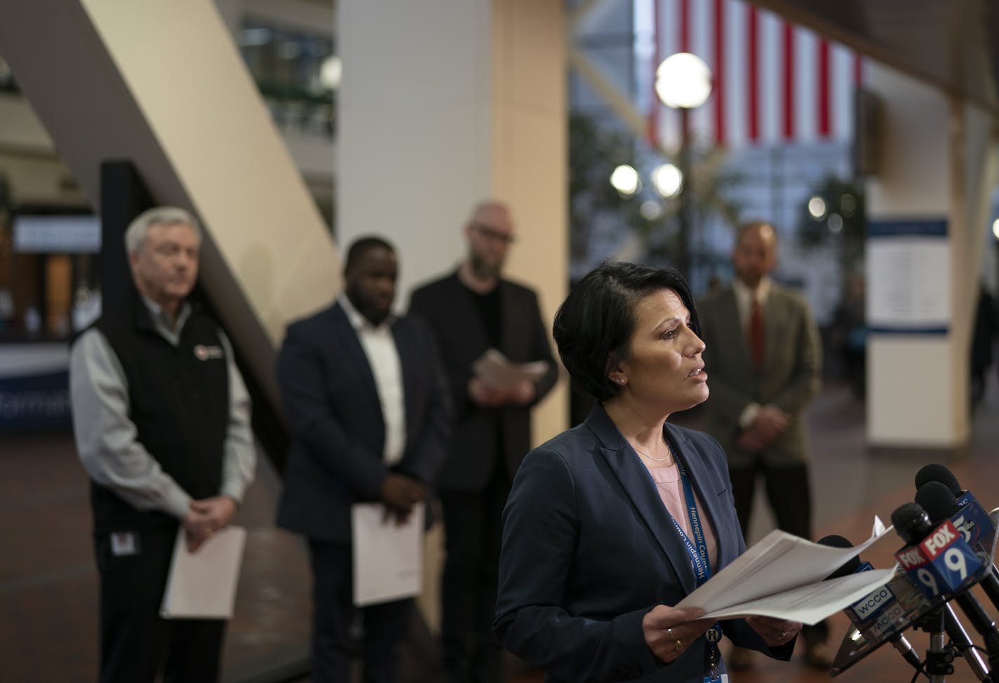 Jodi Wentland Assistant County Administrator of Human Services at Hennepin County spoke during the new conference at the Hennepin County Government Center .] Jerry Holt &#x2022; Jerry.Holt@startribune.com The various agencies helping Drake Hotel residents in the wake of the fire will hold a joint news conference after the temporary church shelter closes on Wednesday afternoon Wednesday January 22, 2020 in Minneapolis ,MN.