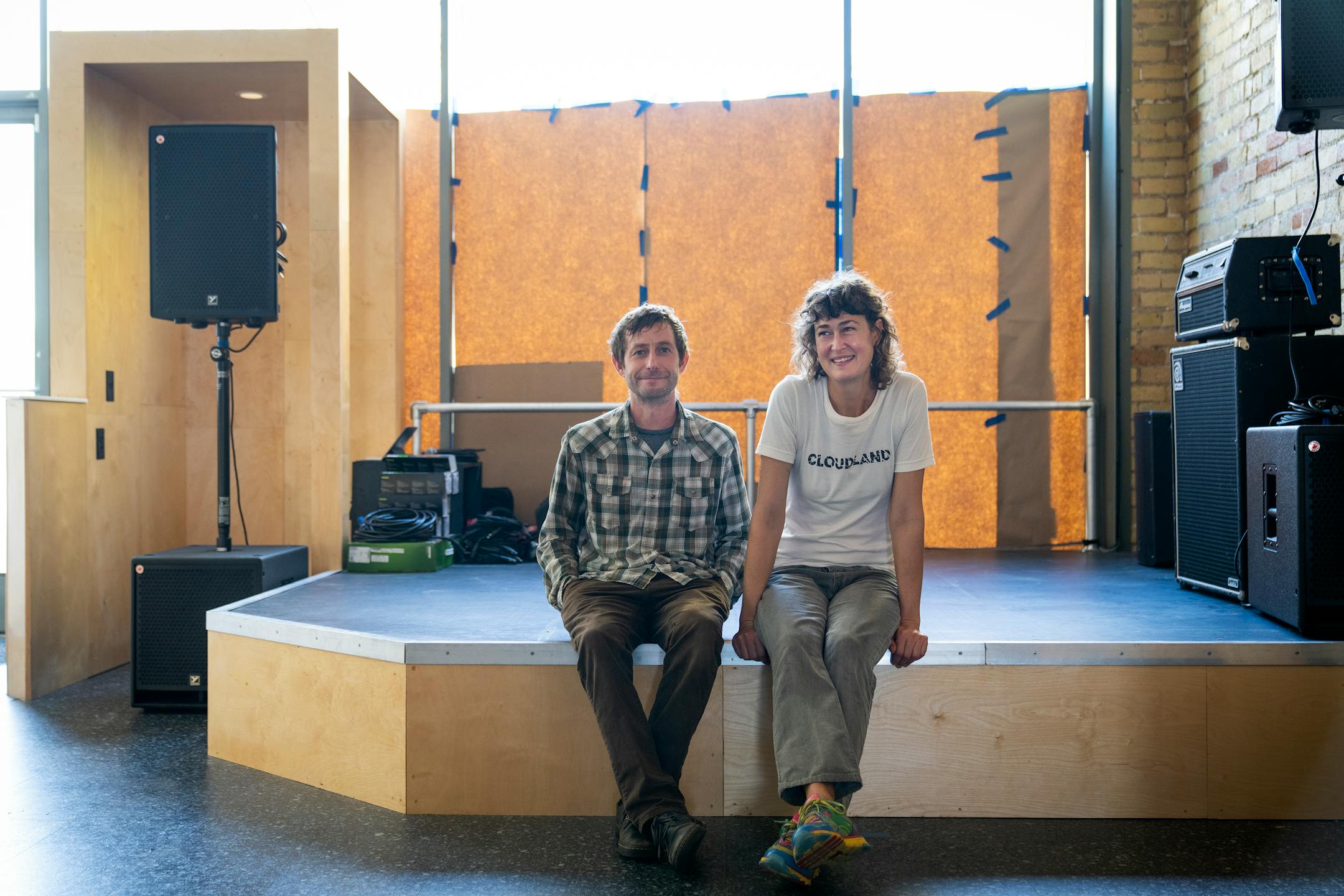 Brad Lokkesmoe, left, and Maren Mocosko are opening a new venue called Cloudland Theater on Lake Street. They were photographed at the venue in Minneapolis, Minn. on Saturday, Sept. 30, 2023. ] LEILA NAVIDI • leila.navidi@startribune.com