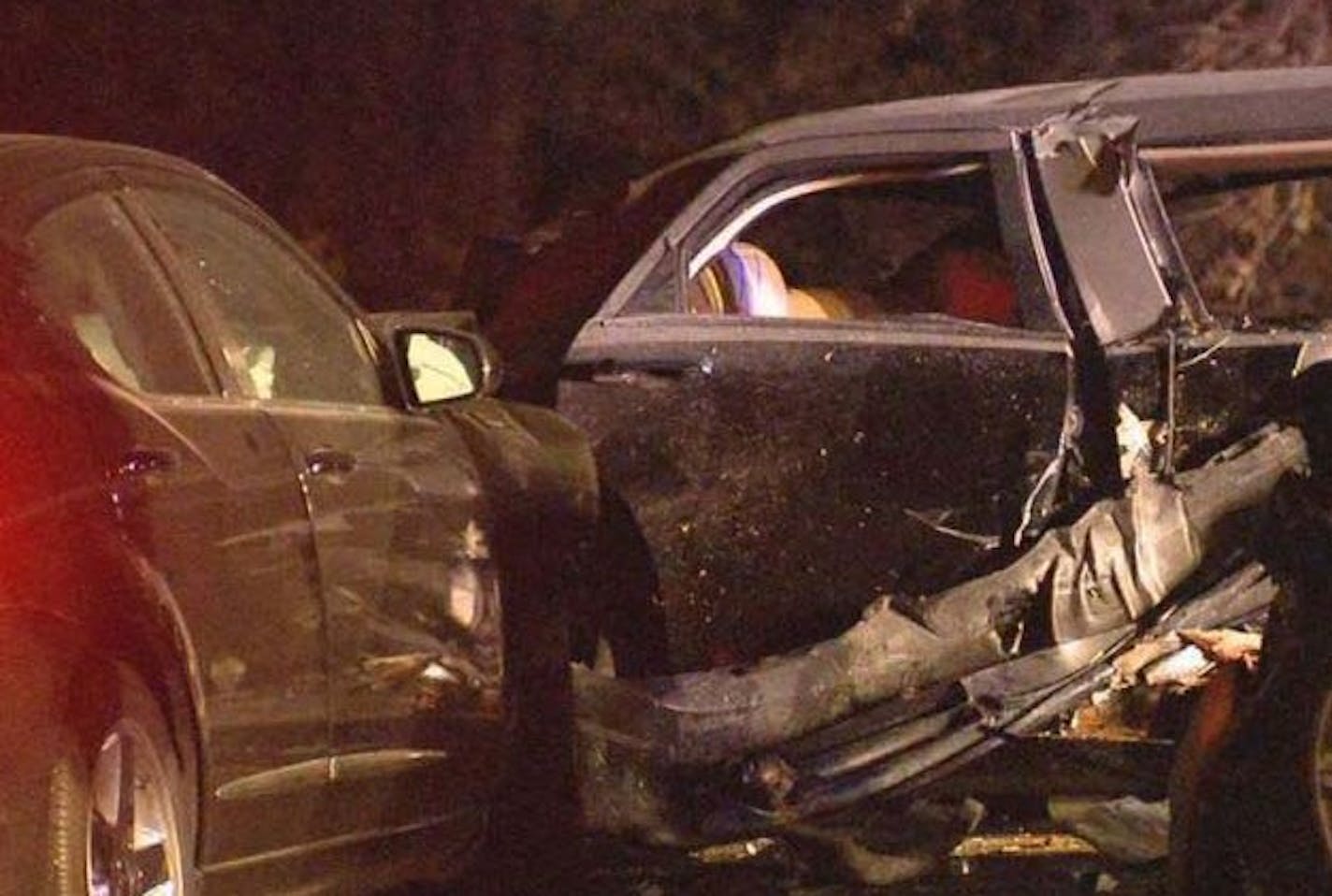 Aftermath of the Oct. 17, 2014, limousine crash with two other vehicles in Cottage Grove. Three of the 10 passengers in the limo were seriously injured.