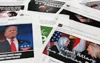 FILE - In this Nov. 1, 2017, file photo, Some of the Facebook and Instagram ads linked to a Russian effort to disrupt the American political process a