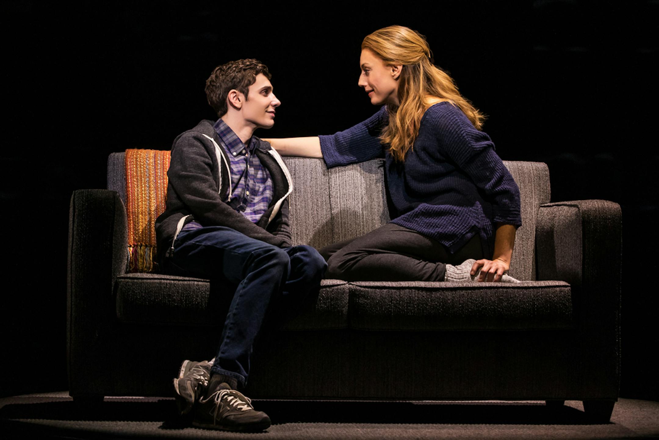 4 - Ben Levi Ross as 'Evan Hansen' and Jessica Phillips as 'Heidi Hansen' in the First North American Tour of Dear Evan Hansen. Photo by Matthew Murphy. 2018