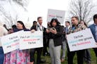 Devotees of TikTok gather at the U.S. Capitol on Wednesday. The U.S. House passed a bill that would lead to a nationwide ban of the popular video app 