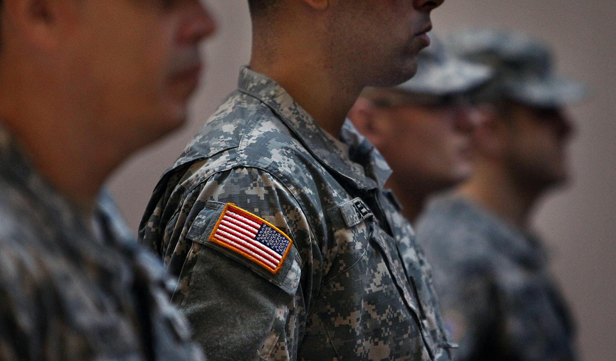 JIM GEHRZ ‚Ä¢ jgehrz@startribune.com Bloomington/March 30, 2011/11:30 AM Twenty-two members of the Minnesota National Guard soldiers and their families gathered in Bloomington recently for a departure ceremony as members of the Brigade Special Troops Battalion, 1st Brigade Combat Team, 34h Infantry Division prepared to deploy to Afghanistan later this year. The soldiers left for training before they were scheduled to leave on a nine-month deployment to Afghanistan. ORG XMIT: MIN