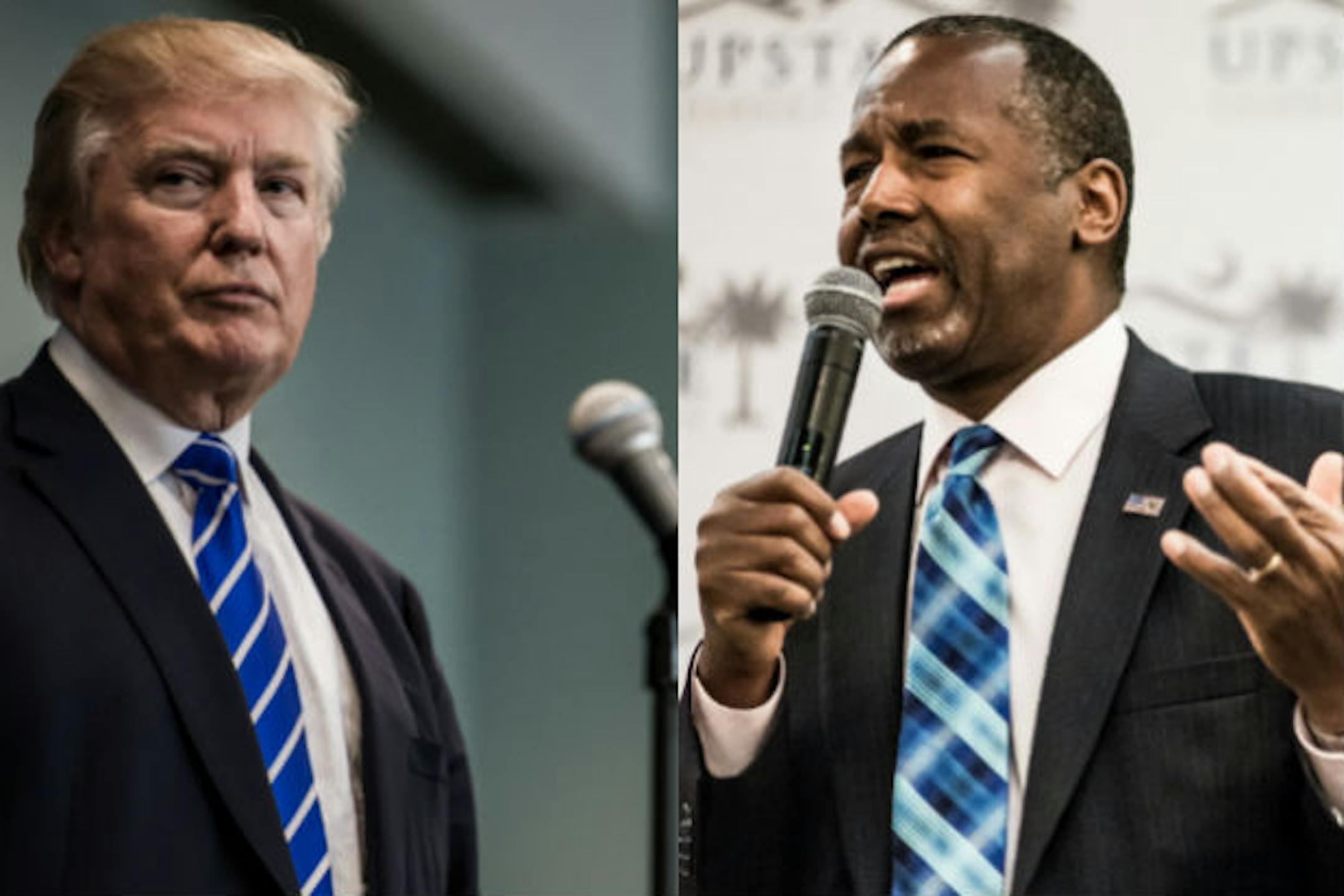 Donald Trump, left, and Ben Carson are ruling social media in the GOP presidential race.