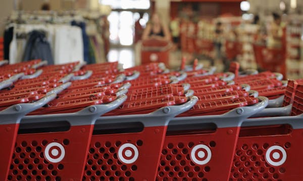 Rows of carts await customers at a Target store.